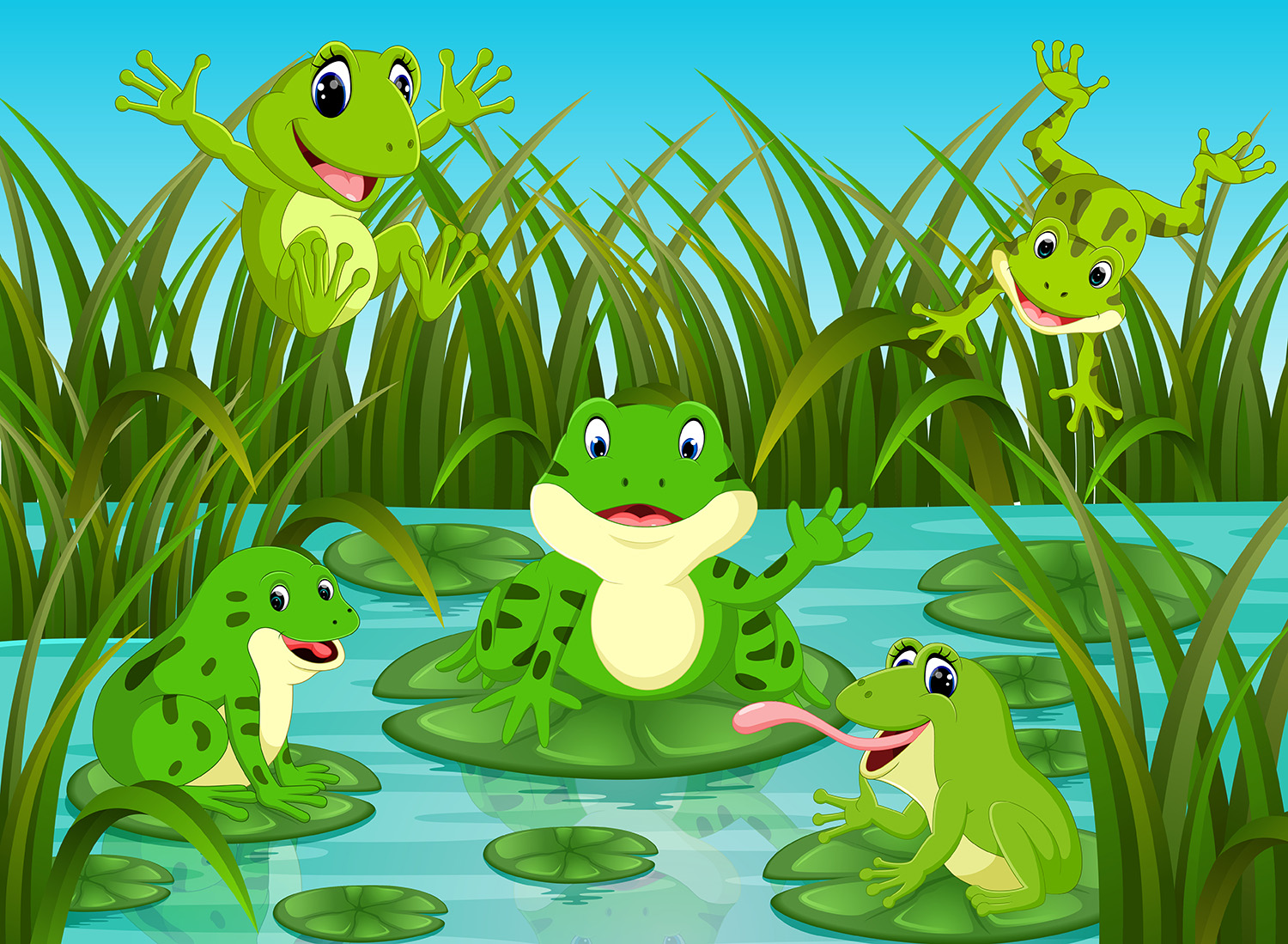 five spotted frogs