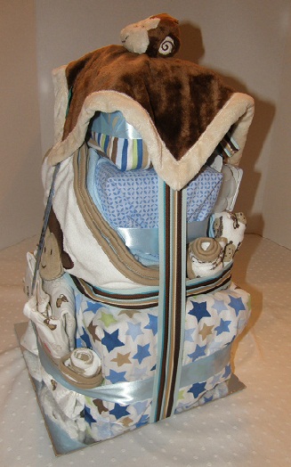 side view of Five Little Monkeys diaper cake